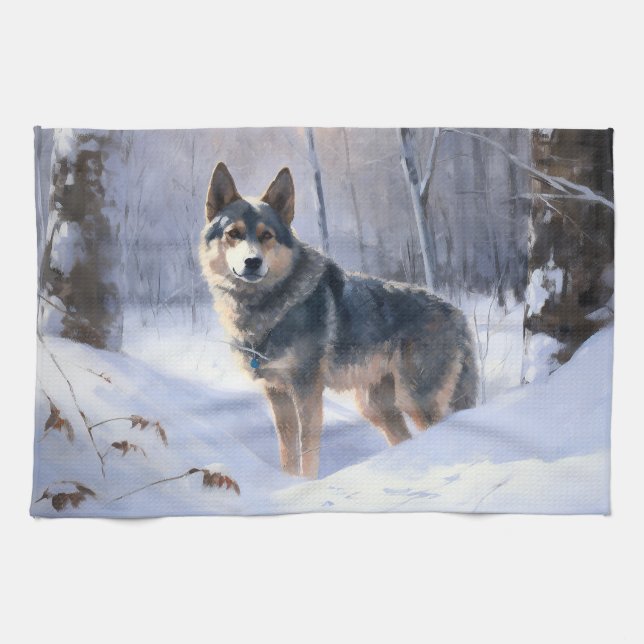 Linge De Cuisine Vallhund suédois Laisser neiger Noël (Horizontal)