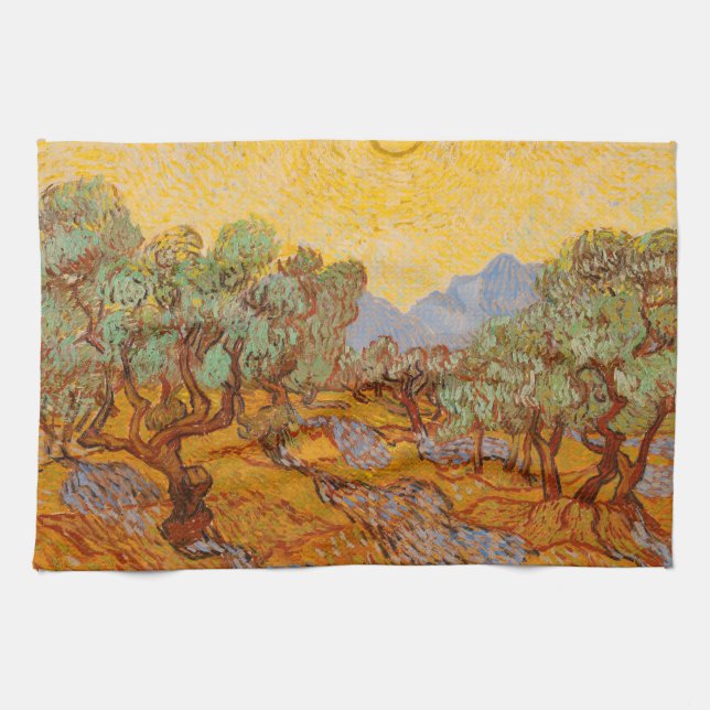 Linge De Cuisine Van Gogh Olive Trees Soleil Jaune Ciel (Horizontal)
