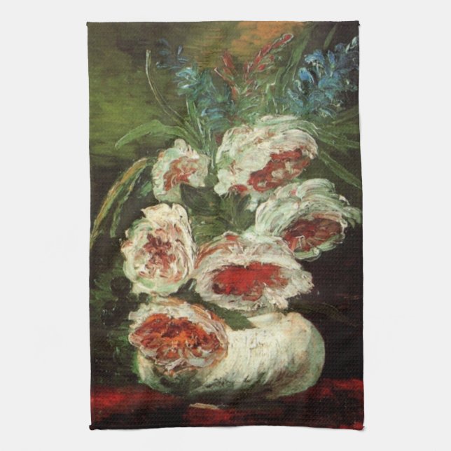 Linge De Cuisine Vase avec pivoines par Vincent van Gogh (Vertical)