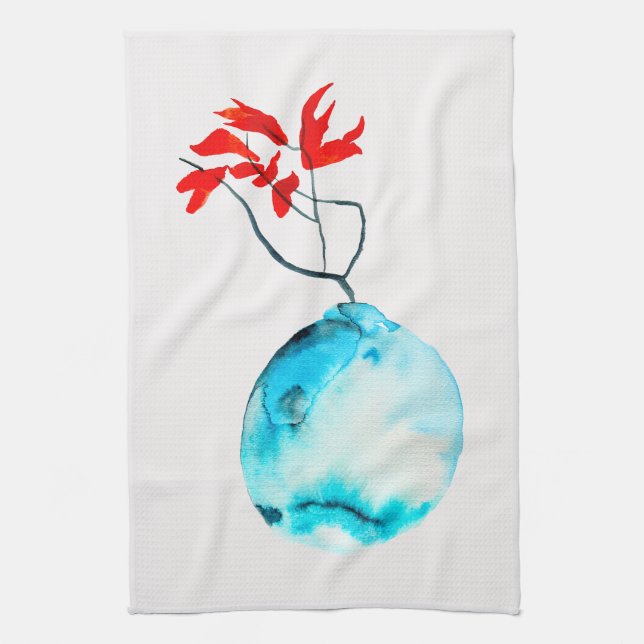 Linge De Cuisine Vase bleu aquarelle ikebana (Vertical)