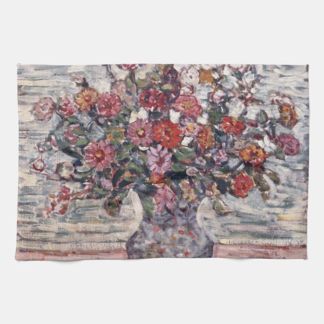 Linge De Cuisine Vase de fleurs, Zinnias de Maurice Prendergast (Horizontal)