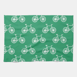 Linge De Cuisine Vélo blanc, Motif à vélo; Kelly Green