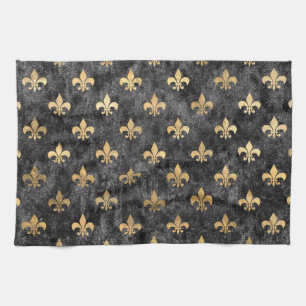 Linge De Cuisine Velours noir Fleur de Lis Mardi Gras Orleans