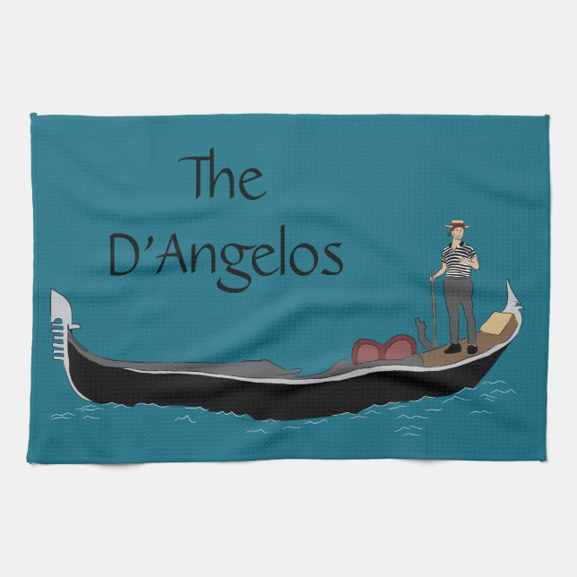 Linge De Cuisine Venise, Italie Gondola et Gondolier Turquoise Blue (Horizontal)