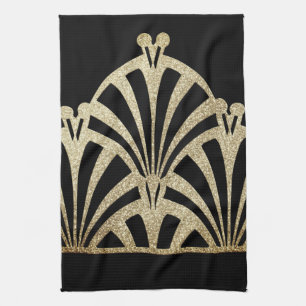 Linge De Cuisine Ventilateur Art déco motif en bronze noir élégant 