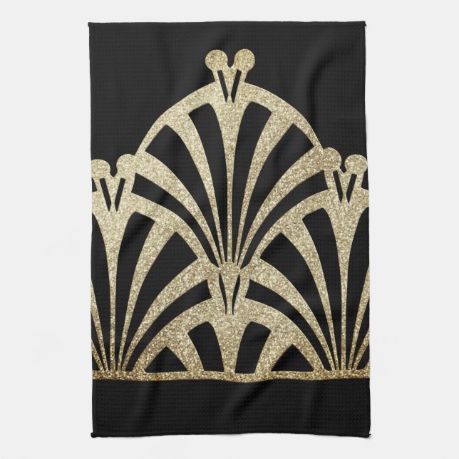 Linge De Cuisine Ventilateur Art déco motif en bronze noir élégant  (Vertical)