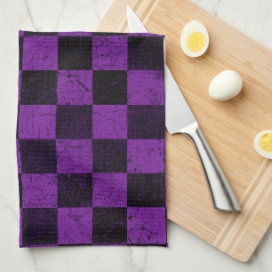 Linge De Cuisine Vérifications rustiques, violet et noir