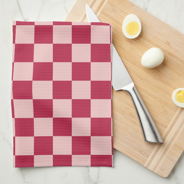 Linge De Cuisine Vérifier Magenta Et Peach Motif Checkerboard (Quart Plié)