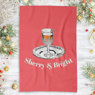 Linge De Cuisine Verre à boire Sherry & Bright drôle rouge Noël