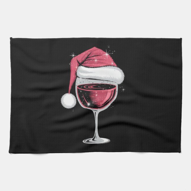 Linge De Cuisine Verre de vin rouge Noël drôle Noël Noël Noël Noël  (Horizontal)