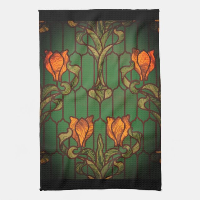 Linge De Cuisine Verre tendu look floral Art nouveau fleurs (Vertical)