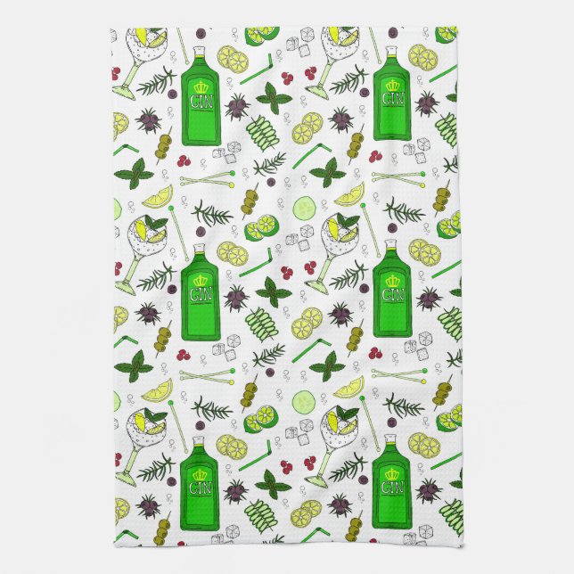 Linge De Cuisine Verres à cocktails illustrés Gin et Tonic Lover (Vertical)