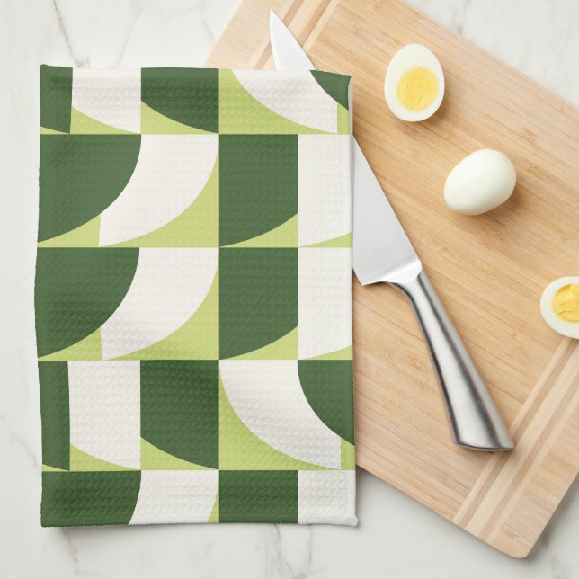 Linge De Cuisine Vert blanc géométrique Art Abstrait (Quart Plié)