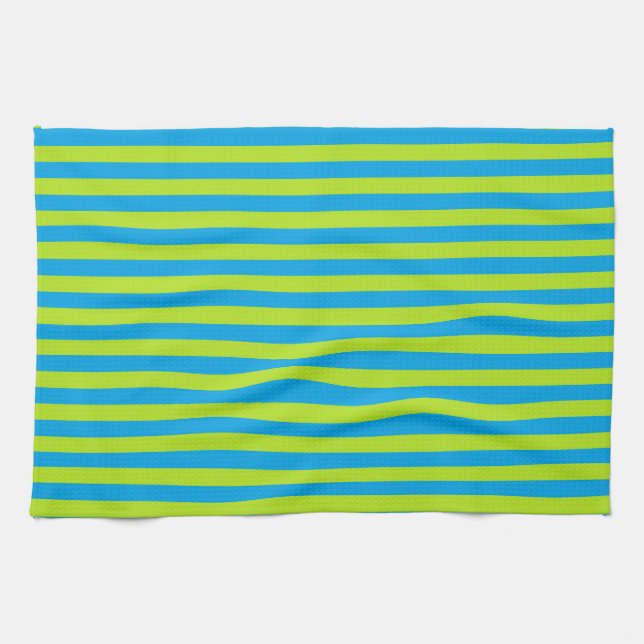 Linge De Cuisine Vert de chaux et rayures de turquoise (Horizontal)