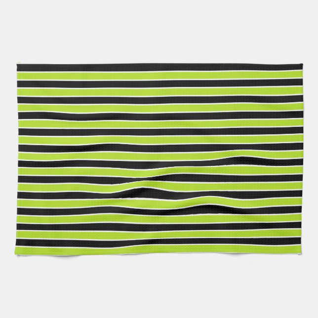 Linge De Cuisine Vert de chaux, rayures noires et blanches (Horizontal)