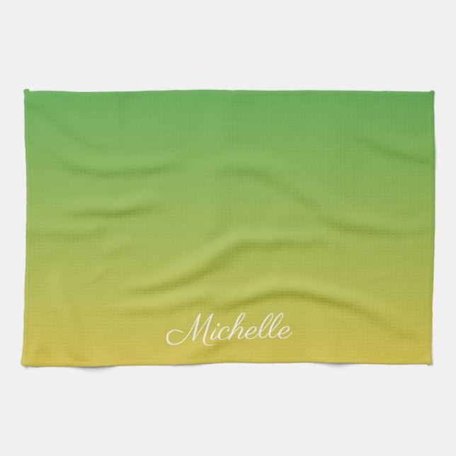 Linge De Cuisine Vert et jaune foncé personnalisé (Horizontal)