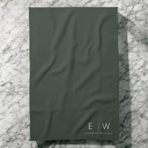 Linge De Cuisine Vert foncé Élégant Moderne Minimaliste Monogramme