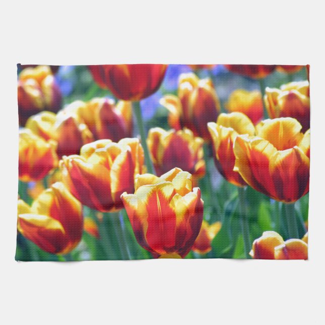 Linge De Cuisine Vert jaune orange lumineux de photo de tulipe (Horizontal)