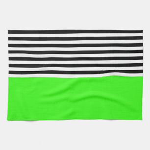 Linge De Cuisine Vert néon avec rayures noires et blanches