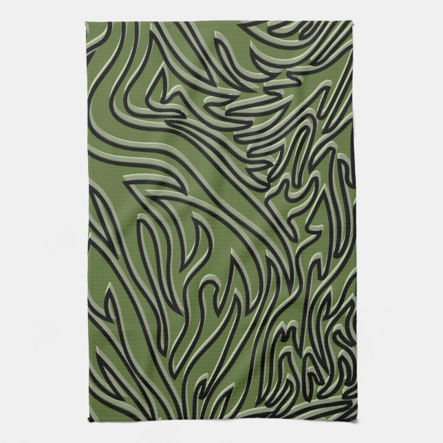 Linge De Cuisine Vert olive, Vert Sage & Noir Moderne Abstrait (Vertical)