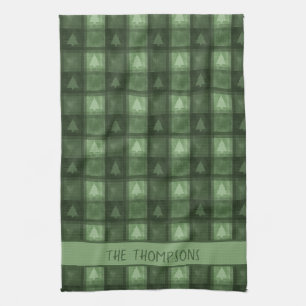 Linge De Cuisine Vert Plaid Noël Avec Nom de Famille Personnalisé