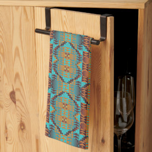 Linge De Cuisine Vert turquoise Turquoise Aqua Blue Orange Tribal A