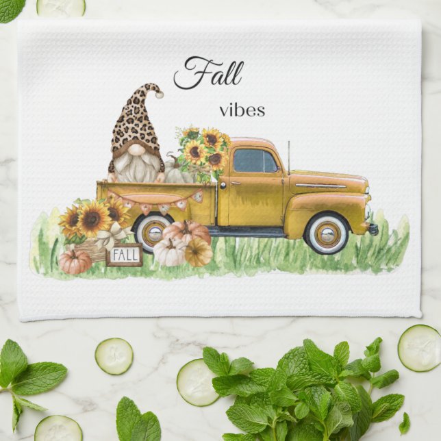 Linge De Cuisine Vibes de automne Leopard Gnome Tournesol Jaune Pic (Plié)