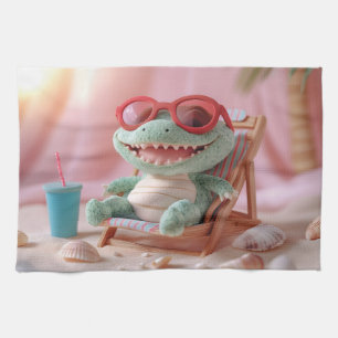 Linge De Cuisine Vibes d'été : Crocodile en peluche en vacances