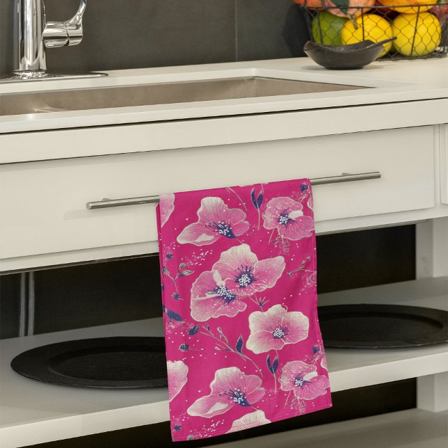 Linge De Cuisine Vibrant Floral Pattern in Pink, White & Royal Blue (Créateur téléchargé)