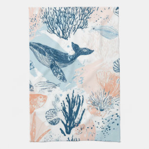 Linge De Cuisine Vie marine baleine côtière corail bleu pêche (2)