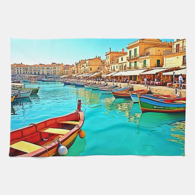 Linge De Cuisine Vie portuaire méditerranéenne dynamique (Horizontal)