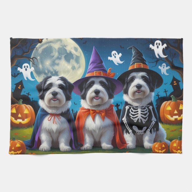 Linge De Cuisine Vieux bergers anglais Citrouille Halloween Funny (Horizontal)