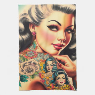 Linge De Cuisine Vieux Tatouage de l'école Pin-up