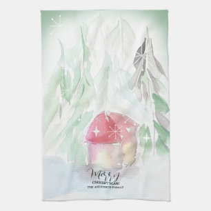 Linge De Cuisine Village de campagne Noël blanc