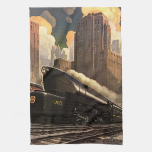Linge De Cuisine Ville vintage, train duplex T1 sur voies ferrées