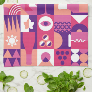 Linge De Cuisine Vin rose violet rétro Bauhaus Motif