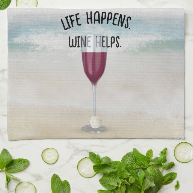 Linge De Cuisine Vin Rouge Sur L'Arrière - plan Océan (Plié)