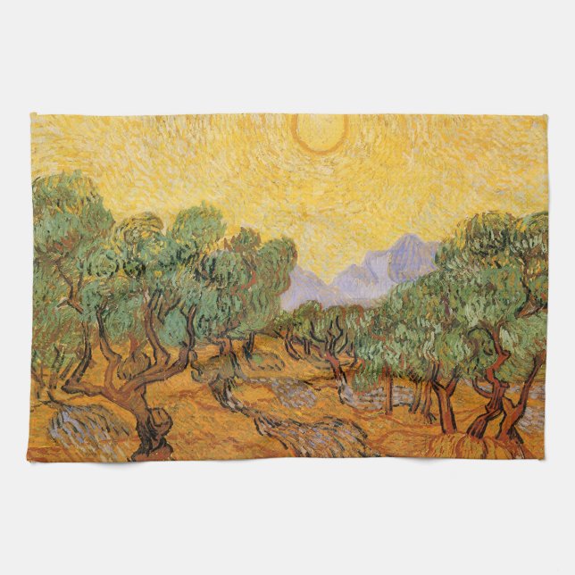 Linge De Cuisine Vincent van Gogh - Oliviers, Ciel Jaune et Soleil (Horizontal)