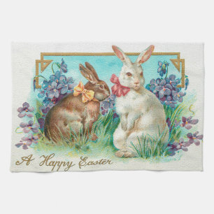 Linge De Cuisine Vintage 2 lapins OEufs de Pâques Vacances