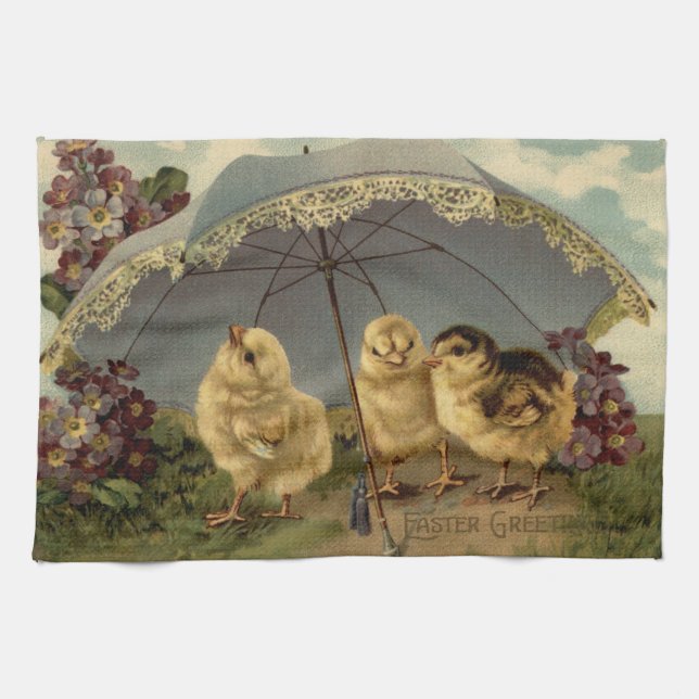 Linge De Cuisine Vintage 3 poulets Vacances de Pâques (Horizontal)