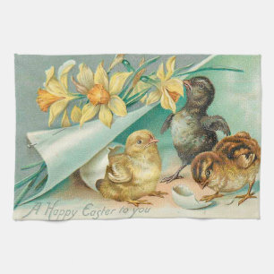 Linge De Cuisine Vintage 3 poulets Vacances de Pâques