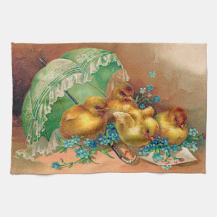Linge De Cuisine Vintage 4 poulets Vacances de Pâques