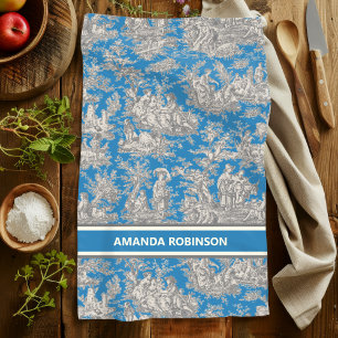 Linge De Cuisine Vintage bleu turquoise toile de jouy imprimé