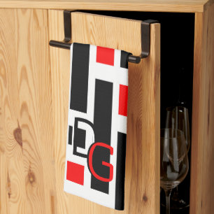 Linge De Cuisine Vintage Chic Retro Rouge noir Conception géométriq