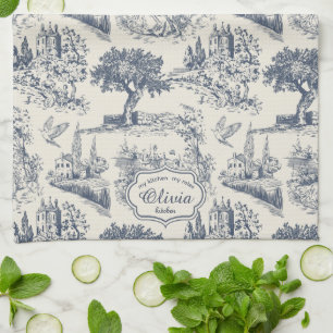 Linge De Cuisine Vintage Country Français "Toile de Jouy Bleue"