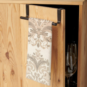 Linge De Cuisine Vintage Damas Elégant Beige Ferme Française