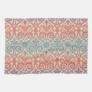 Linge De Cuisine Vintage Damask Wallpaper - bleu violet rouge