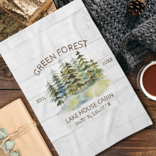 Linge De Cuisine Vintage Foggy Pine Forest Lake House Cabine Lodge