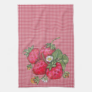 Linge De Cuisine Vintage fraise rouge En vichy pays rustique