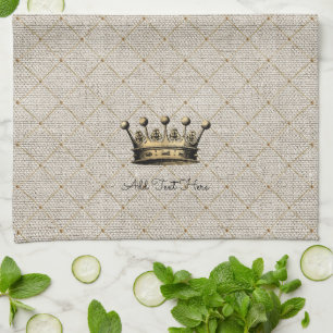 Linge De Cuisine Vintage Gold Crown Royal Queen King OWN TEXTE